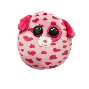 Ty Tickle Plush 9” Pink Heart Print Stuffed Animal Big Eyes Valentine Cute